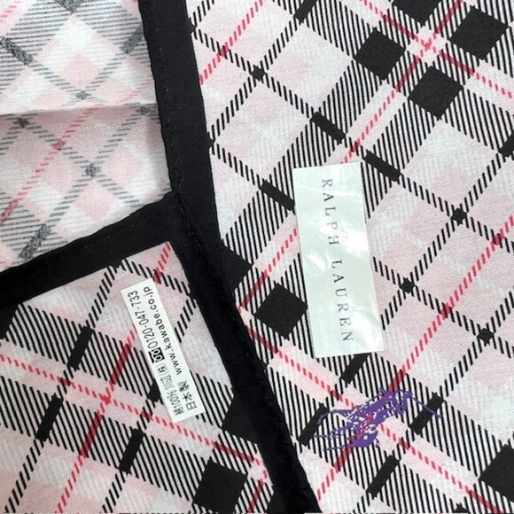 New Tag On Ralph Lauren MiniScarf/Handkerf Cotton/Silk 20" Pink Gray Black Check - Picture 4 of 8